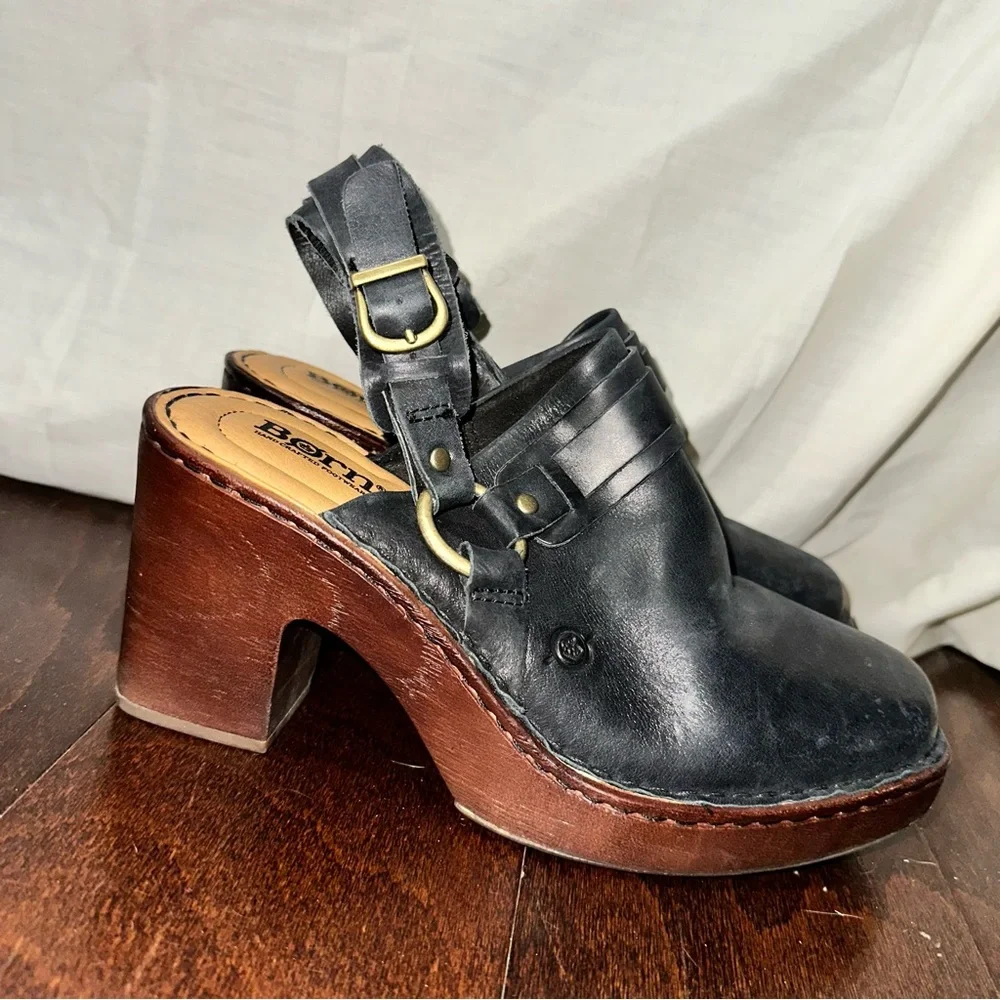 Born Hudson Slingback Clogs | black real leather - Picture 1 of 16